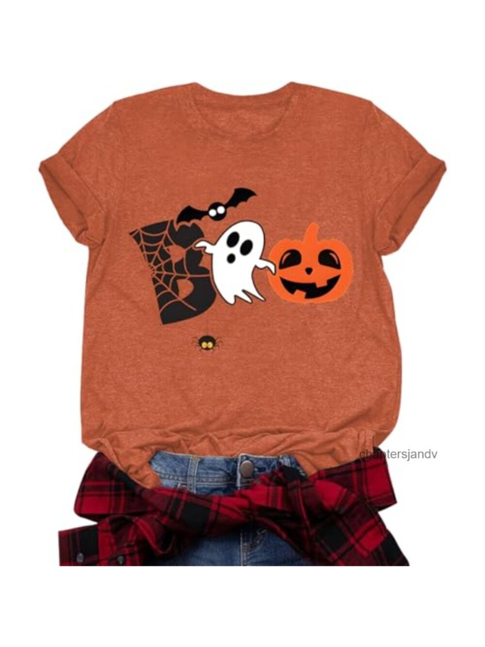 Women's Halloween Boo Ghost Pumpkin T-Shirt Crew Neck Short Sleeve Fall Tee